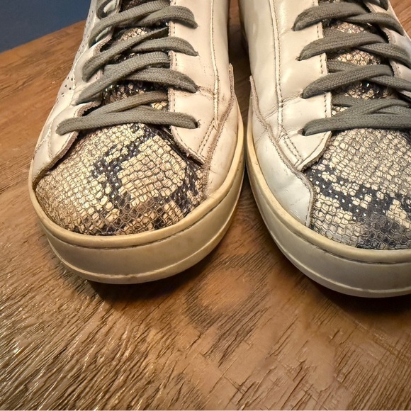 P448 John W-White Leather Python Women's Sneakers White Gray Snakeskin Detail 39 - Picture 3 of 9